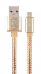 Gembird Cotton braided Micro-USB cable with metal connectors 1,8m Gold