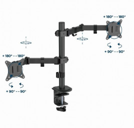 Gembird MA-D2-03 Adjustable desk mounted double monitor arm 17”-32” Black