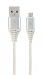 Gembird Premium Cotton Braided Micro-USB Cable 2m Silver/White