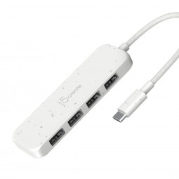 j5create Eco-Friendly USB-C to 4-Port Type-A Gen 2 Hub Pure White