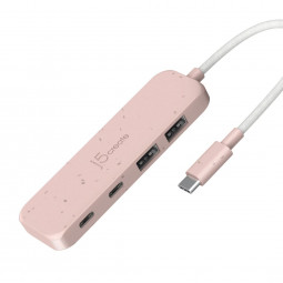 j5create Eco-Friendly USB-C to 4-Port Type-C & Type-A Gen 2 Hub Misty Rose