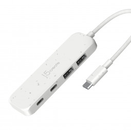 j5create Eco-Friendly USB-C to 4-Port Type-C & Type-A Gen 2 Hub Pure White