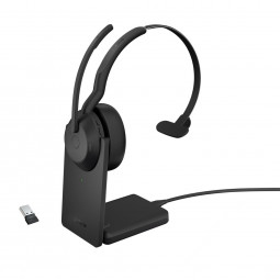 Jabra Evolve2 55 MS Mono with Link380a Wireless Bluetooth Headset with Charging Stand Black