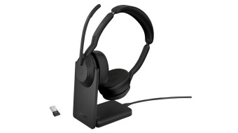 Jabra Evolve2 55 MS Stereo with Link380a Wireless Bluetooth Headset with Charging Stand Black