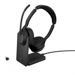 Jabra Evolve2 55 MS Stereo with Link380c Wireless Bluetooth Headset with Charging Stand Black
