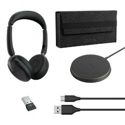 Jabra Evolve2 65 Flex USB-A MS Stereo Bluetooth Headset + Charging Stand Black
