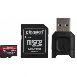 Kingston 128GB microSDXC SDCR2 Class 10 UHS-II U3 Canvas React Plus Kit + MLPM Reader + adapter