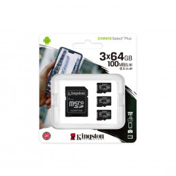 Kingston 64GB microSDXC Canvas Select Plus Class 10 U1 V10 A1 + adapterrel 3db/csomag
