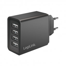 Logilink 4 port USB power socket adapter 4x USB-A 24W Black