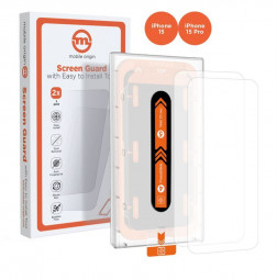 Mobile Origin Orange Screen Guard iPhone 15 Pro/15 with easy applicator, 2 pack