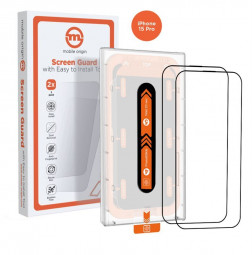 Mobile Origin Orange Screen Guard iPhone 15 Pro with easy applicator, 2 pack