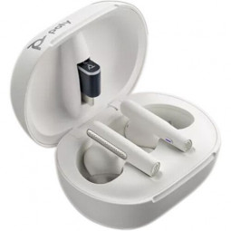 Poly Plantronics Voyager Free 60+ UC Touchscreen Charge Case USB-C Bluetooth Headset White Sand