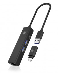 Raidsonic IcyBox IB-HUB1439-LAN 4-Port hub wiht USB3.2 Gen 1 Type-A or Type-C interface Black