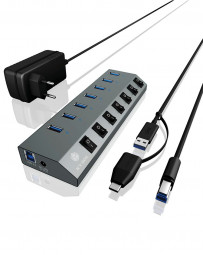 Raidsonic IcyBox IB-HUB1701-C3 7-Portos USB3.0 HUB and Charger Black