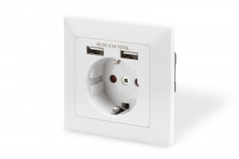 Digitus Safety Wall Outlet, 2x USB, USB output total: