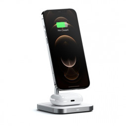 Satechi Aluminum 2-in-1 Magnetic Wireless Charging Stand White
