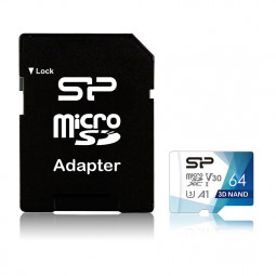 Silicon Power 64GB microSDXC Superior Pro Class 10 UHS-I U3 V30 + adapterrel
