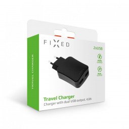 FIXED Travel charger with 2xUSB output, 24W (2x2.4A), black