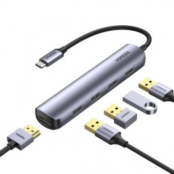 UGREEN USB-C 5in1 Multiport Hub HDMI Ultra Slim with 4xUSB3.0 Ports for Data Transfer Silver