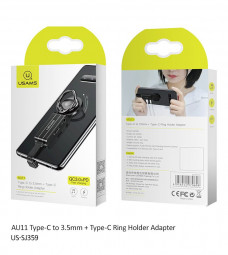 Usams AU11 Type-C to 3.5mm + Type-C Ring Holder Adapter Black