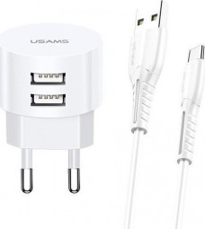 Usams XTXLOGT18MC05 2.1A Double USB Charger + Micro USB Cable 1m White